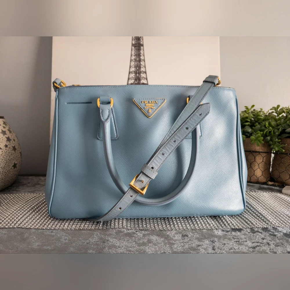 Prada Medium Saffiano Lux Galleria Double Zip Tote w/Adjustable Strap-Light Blue - Picture 3 of 17